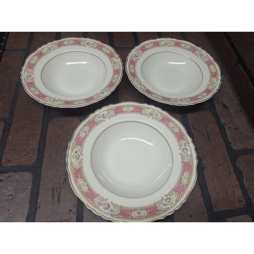 3 Vintage 1949 Federal Shape Syracuse China Raleigh Pink Soup Bowl 8"